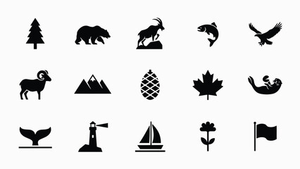 Bold black and white wildlife and nature icon bundle with arranged clean grid easy visual reference thematic cohesion showcases striking collection fourteen bold © Sourav Bairagi