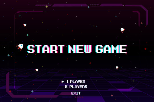 Start new game by selecting a player or exiting the game's main menu. Modern trendy game background with lighting effect. Vector illustration