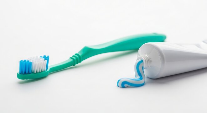 Toothbrush and Toothpaste Isolated on White Background for Dental Care Product Photography