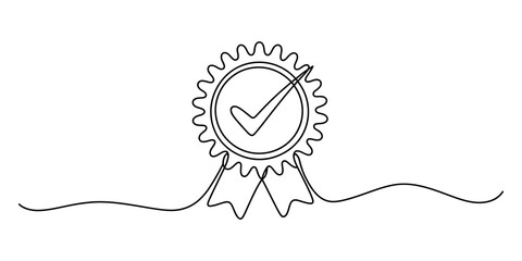 Continuous single line drawing of an approved quality badge icon © Graphics Art
