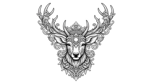 Black deer head with antlers