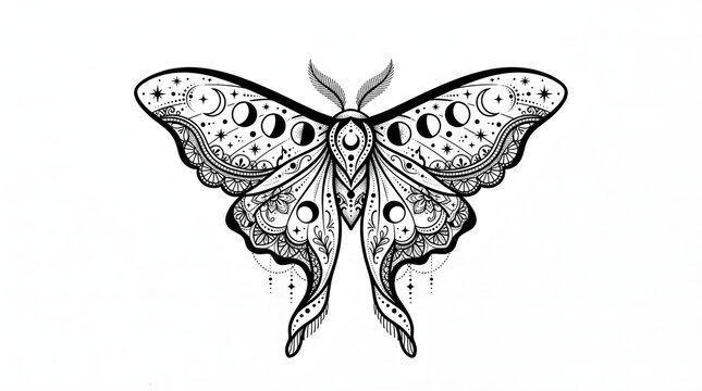 Black moth with spread wings