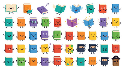 Collection of cute cartoon books with different emotions and characters, including ninjas and a pirate. © jaina