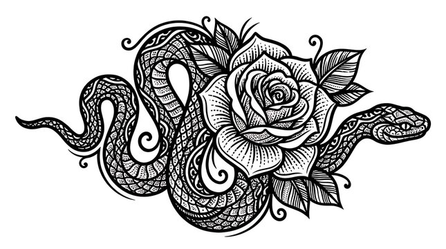 Snake wrapped around a rose