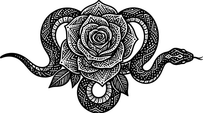 Snake wrapped around a rose tattoo