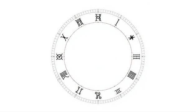 Circular clock face with roman numerals measurement traditional minimalist template illustration chronology schedule markings business planning management watchface composition