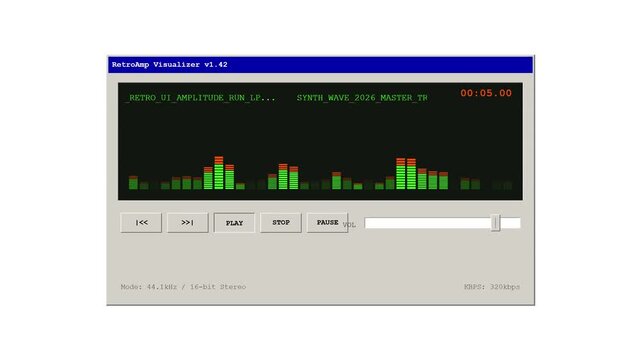 Retro Desktop Music Player Interface with Bouncing Graphic Equalizer Spectrum