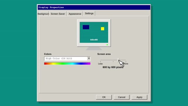 Retro Operating System Display Properties Screen Resolution Adjustment Setting