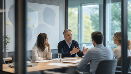 Fototapeta premium Corporate Finance Meeting Seen Through Glass