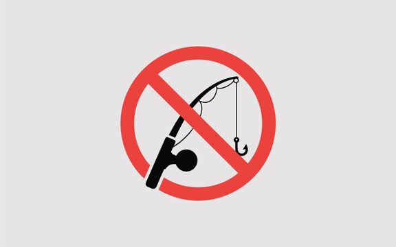 No fishing allowed sign with red circle and hook illustration