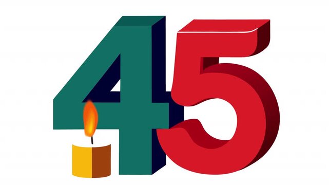 45th Anniversary Celebration. Anniversary Date Animation, Alpha Channel. Cartoon