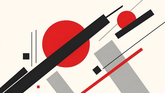 Abstract geometric Bauhaus style background, red and black constructivism art poster design