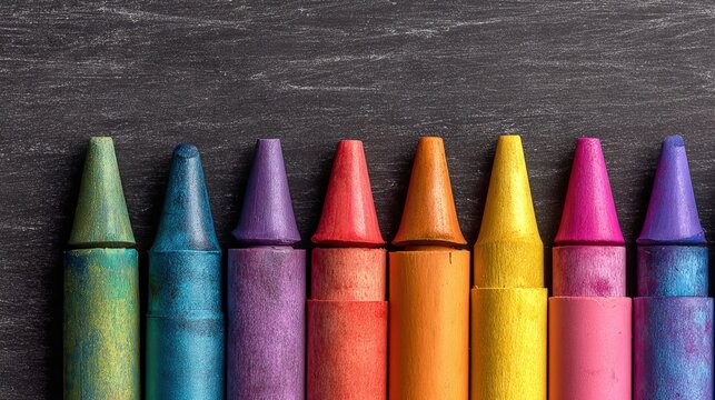 Colorful crayons on blackboard with creative drawing back to school education background