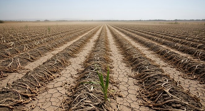 Drought Landscape With Cracked Dry Earth and Climate Change Impact Concept