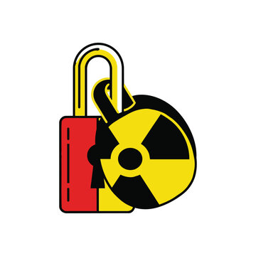 Vector illustration of a padlock with a nuclear radiation hazard symbol