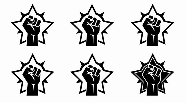 Raised Fist Icon Set: Power, Protest, Solidarity, Victory Symbols
