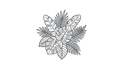 Fototapeta premium Elegant Monochromatic Botanical of Tropical Leaves and Ferns in Minimalist Line Art Design with high quality professional line art symbols for modern creative design and digital branding projects