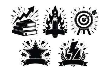 Fototapeta premium Education and success achievement badges set with education lightning achievement