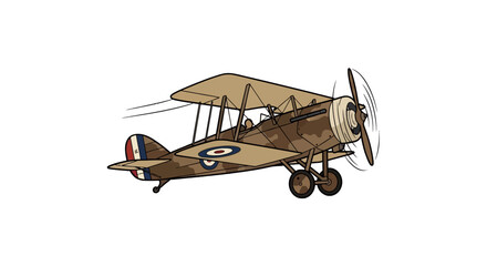 Vintage military biplane in flight with spinning propeller © Syahrul