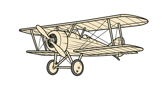 Classic vintage biplane with double wings and propeller