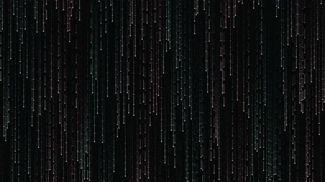 Abstract digital rain of falling particles on black background