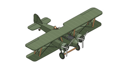 Military olive green twin engine biplane in isometric view © Syahrul