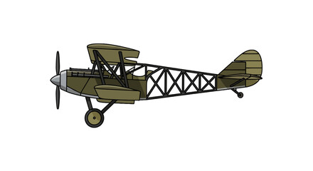 Olive green antique biplane with exposed frame structure © Syahrul