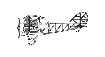 Detailed line art of a vintage biplane frame and structure © Syahrul
