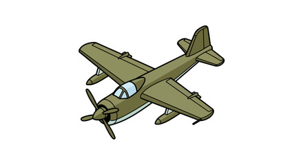 Military green seaplane with floats and cockpit view © Syahrul