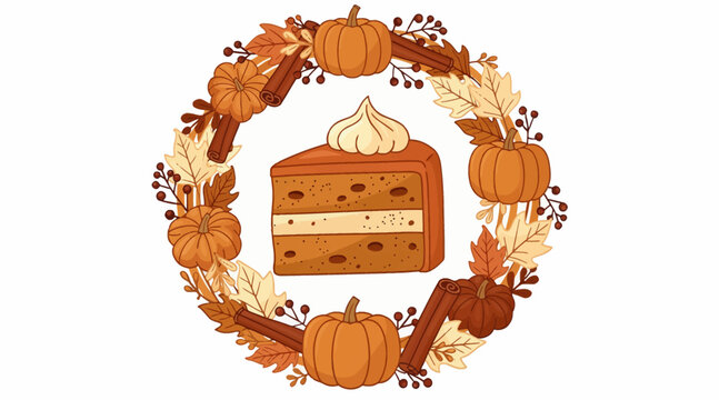 pumpkin spice cake with cream and fall leaves