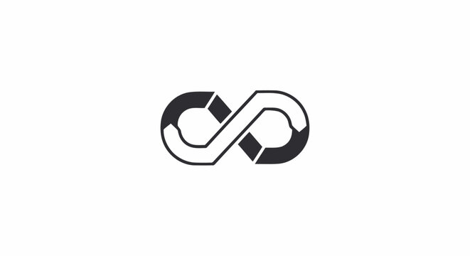 Minimalist black and white infinity loop logo design isolated on white background.