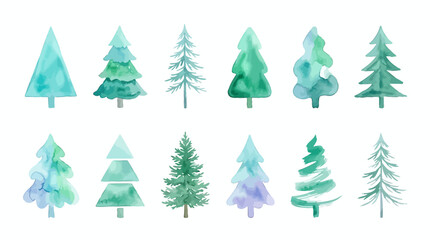 Obraz premium Create a collection of minimalist watercolor Christmas tree illustrations.