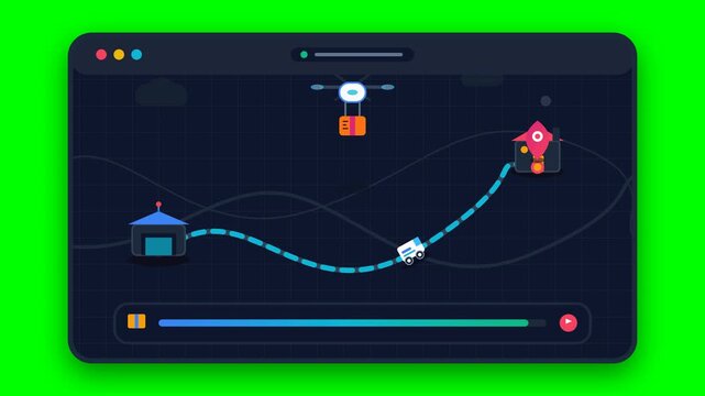 Logistics Delivery Tracking Interface Showing Drone and Truck Shipping Status on Browser Dashboard.. 4k Footage SVG Loop Animation