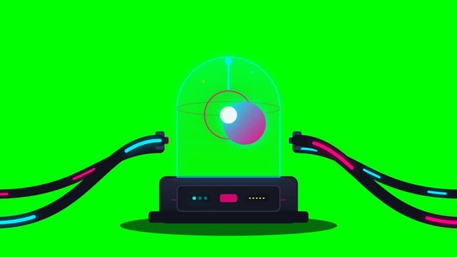 AI Robot Core Glowing in Glass Capsule with Cables on Green Screen, Sci-Fi Cybernetic Machine.. 4k Footage SVG Loop Animation