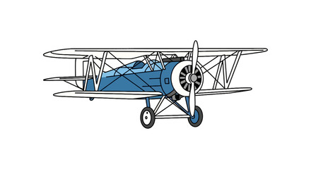 Classic blue biplane with white wings and front propeller © hafis