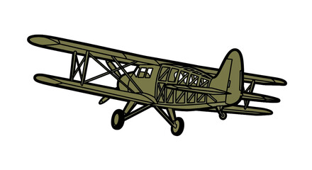 Vintage olive green biplane aircraft flying © hafis
