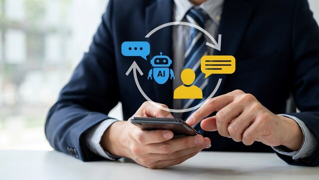 Chatbot conversation between human and artificial intelligence technology on smartphone screen.