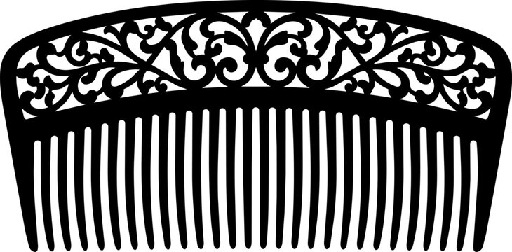 Black wide tooth comb with ornate floral design