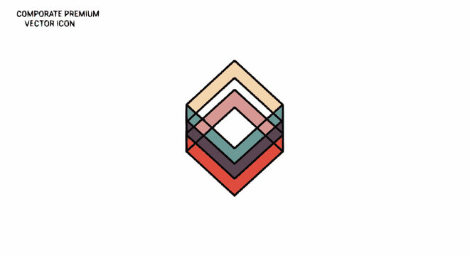 Minimalist geometric corporate logo icon with colorful overlapping layered diamond shapes.