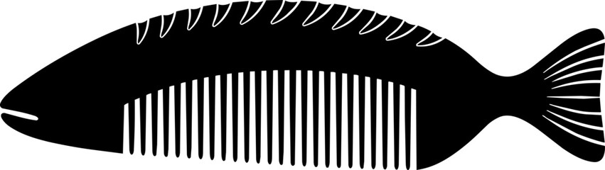Black silhouette of fish with detailed scale pattern side view © sazid