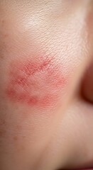 Fototapeta premium Red Irritated Skin Rash Visible on Close Up Human Cheek