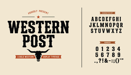 Vintage western slab serif typeface for bold branding and rustic design © 777SKYLABS