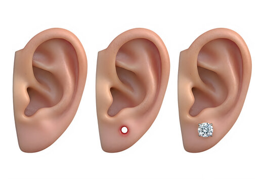 Human ear, ear piercings, earring, jewelry, body modification, medical illustration
