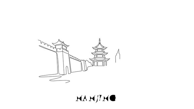 Hand-drawn skyline blends ancient and modern architecture in nanjing