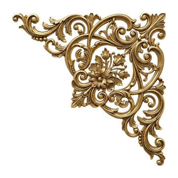 Ornate Golden Relief Corner Ornament on White Background