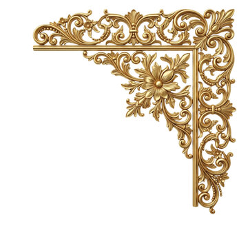 3D Luxury Gold Carved Corner Molding with Flower Motif