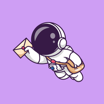 Cute Astronaut Postman Send Mail Envelope Cartoon