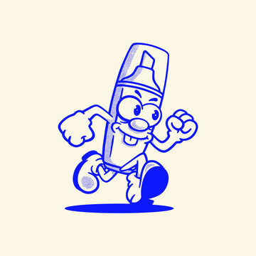 Groovy highlighter stabilo character in retro cartoon. Mascot, vector, icon, colection, sticker, illustration, funny, logo, comic, vintage, line art, logo, drawing book, stationery 