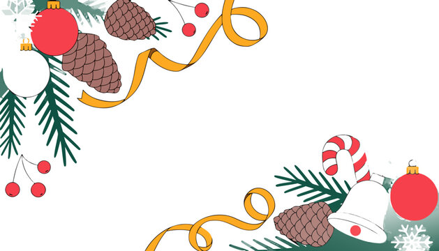 Elegant Festive Christmas Holiday Frame with Traditional Winter Decorations and Ornaments