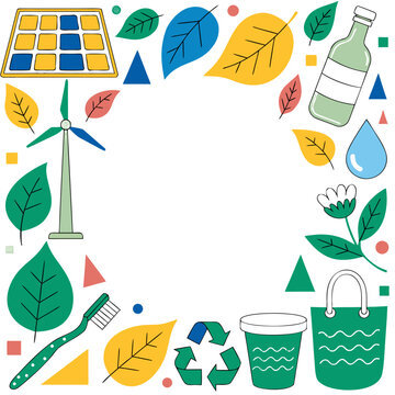 Eco-friendly and Sustainable Living Illustration Featuring Renewable Energy and Zero Waste Products